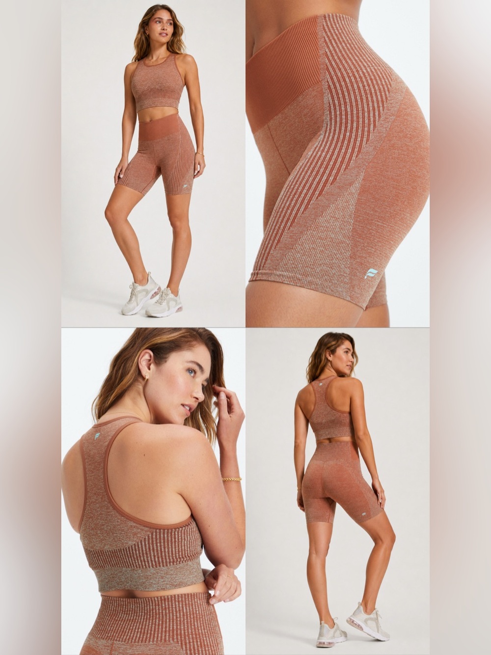 Seamless High-Waist Ribbed Biker Shorts - Rust